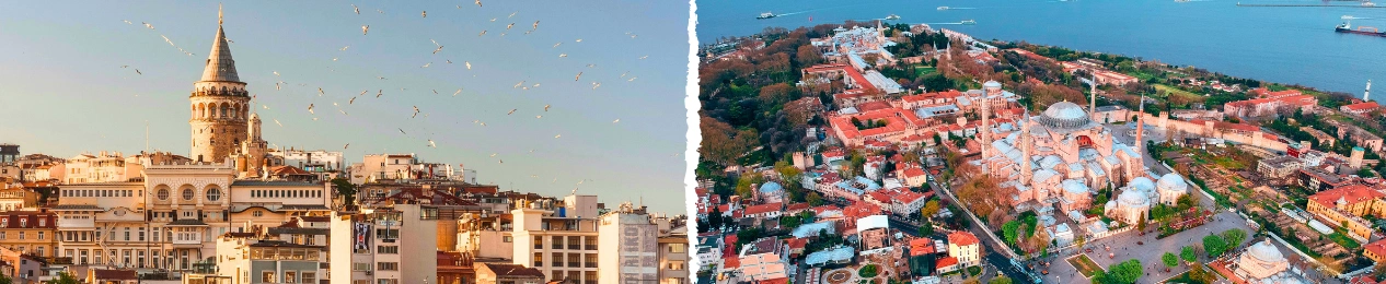 Isztambul panorámája a Boszporusszal és történelmi városrészekkel