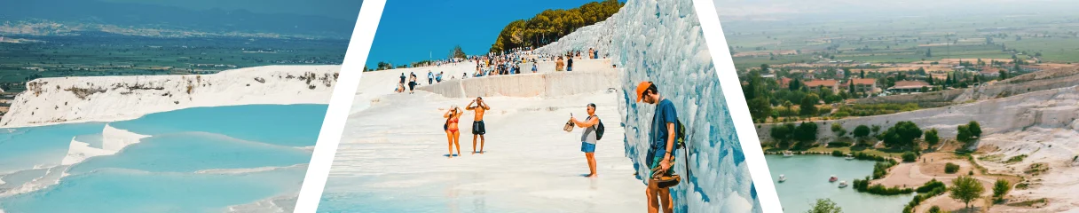 Pamukkale hófehér travertinteraszai